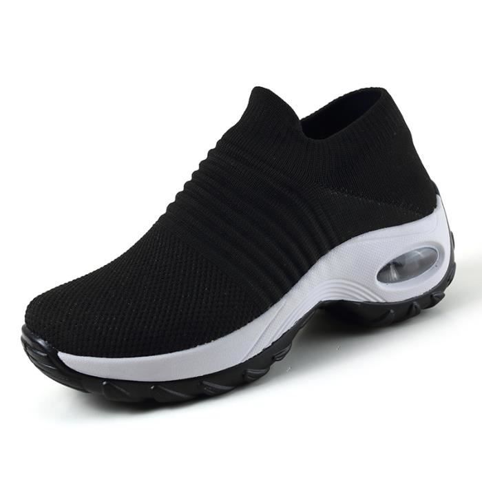 Chaussures de course de sport en maille pour hommes et femmes- noir - blanc