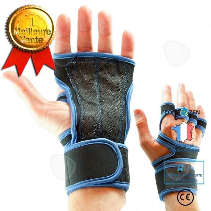 CONFO® Gants en cuir Gants en silicone Gants de poignet demi-doigt Gants de fitness pour vélo Gants d'haltérophilie Gants bleus Gant
