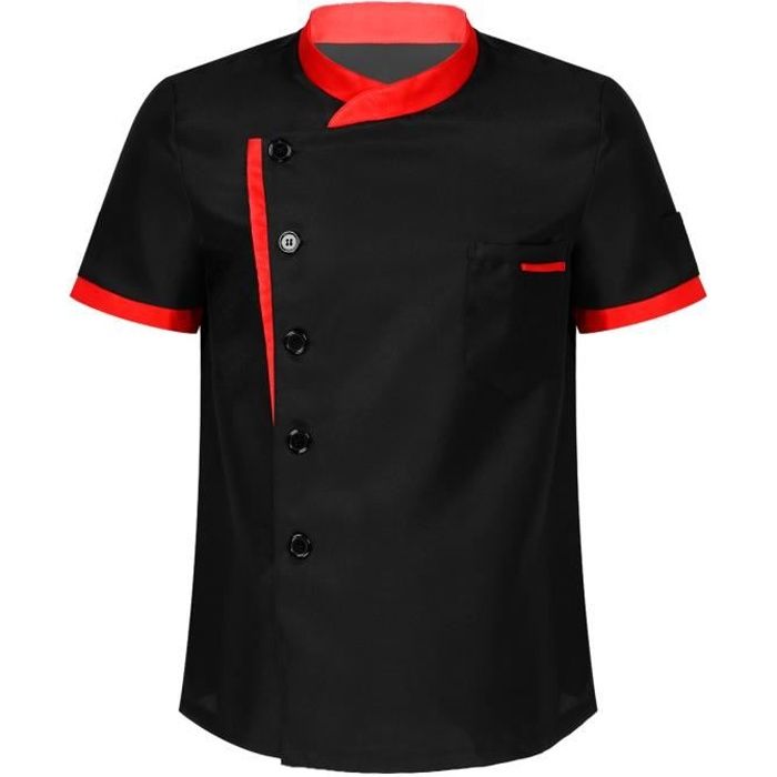 iixpin Veste de Chef Manches Courtes avec Poche Manteau Uniforme Homme Blouse Cuisiner M-4XL Noir