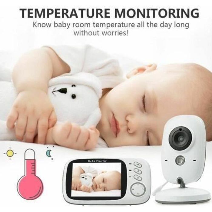 Bébé Moniteur 3.2- LCD Couleur Babyphone Caméra Vidéo Bébé Surveillance 2.4 GHz Bidirectionnelle Vision