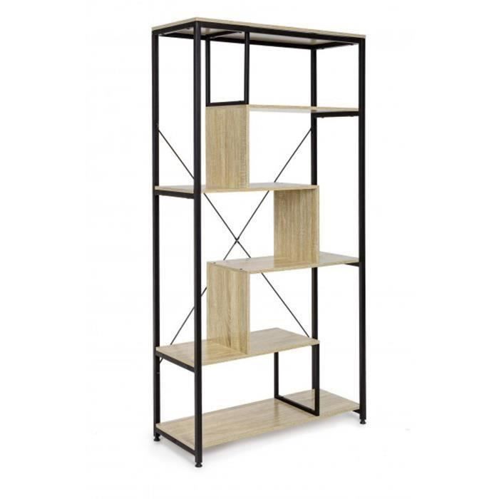 Bibliothèque en acier et bois - L 84 x P 34 x H 162 cm