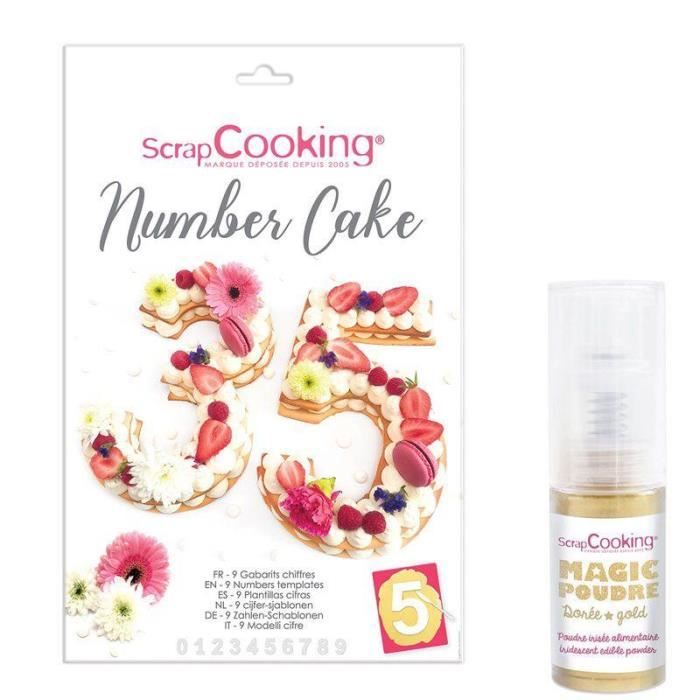 Coffret Number cake + 1 poudre alimentaire irisée dorée