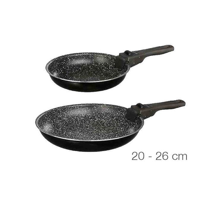 Lot de 2 poêles pierre 20 et 26 cm + poignée amovible Secret de Gourmet