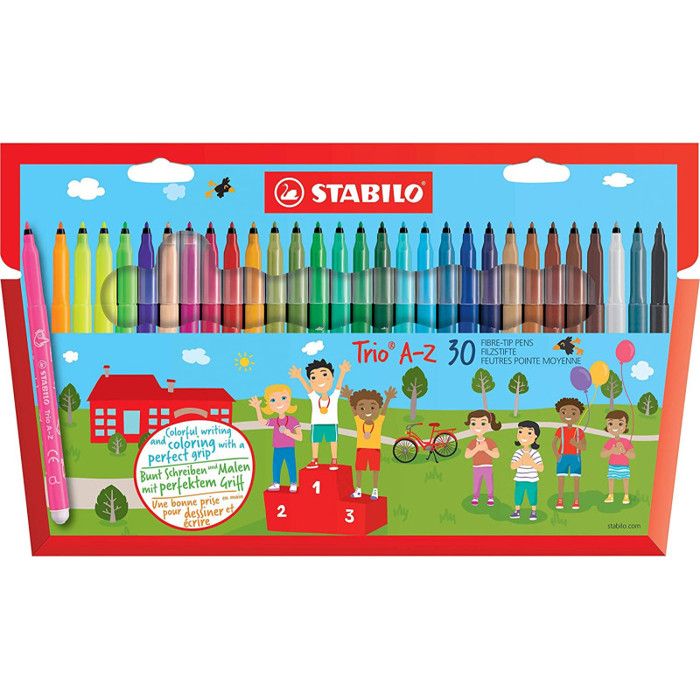 STABILO 30 feutres de coloriage Trio A-Z - dont 5 fluos - pointe moyenne