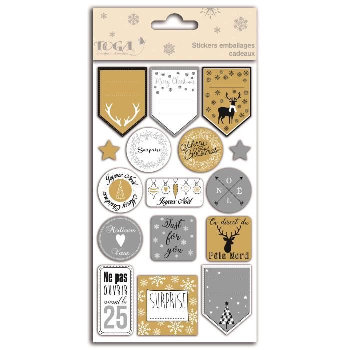 TOGA Planche Stickers Emballages Cadeaux - Or Et Argent