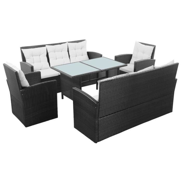 Canapés d'extérieur 5 pcs Résine tressée Noir - blanc crème - Meubles/Meubles de jardin/Ensembles de meubles d'extérieur - Noir -