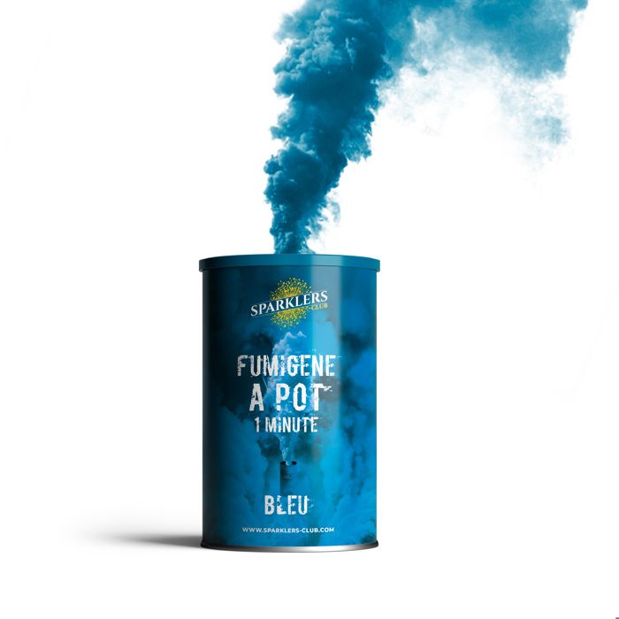 Fumigène en Pot 1 MINUTE couleur Bleu - Allumage à mèche, durée 60 secondes,