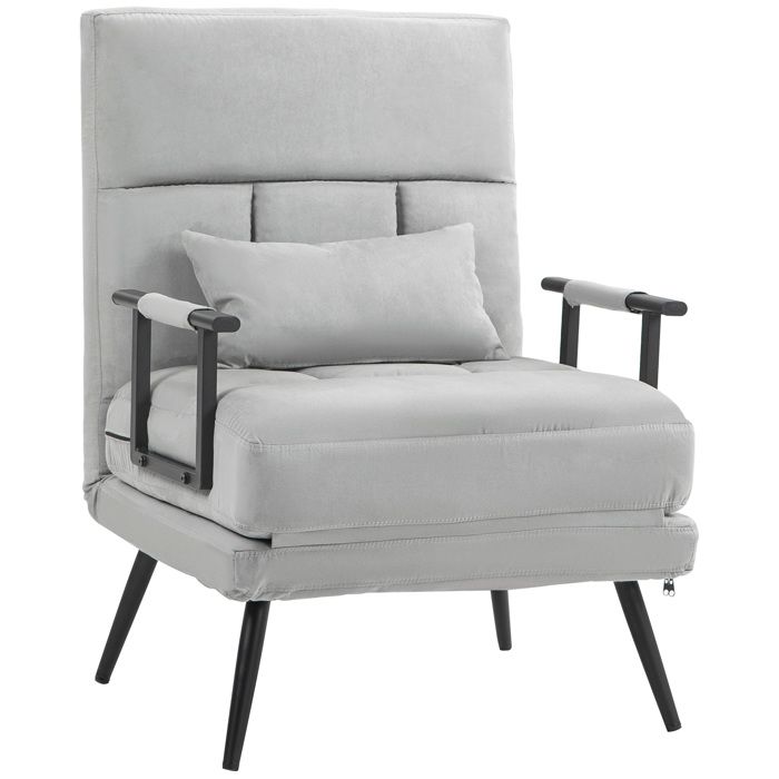 Fauteuil convertible 3 en 1 HOMCOM lit 1 place dossier inclinable 5 positions accoudoirs et coussin tissu effet velours gris Fauteuil convertible 3 en 1 HOMCOM lit 1 place dossier inclinable 5 positions accoudoirs et coussin tissu effet velours gris