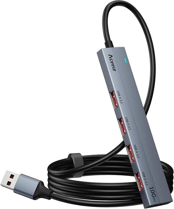 Hub USB 3.2 Gen 2 - 4 Ports USB-A Avec Câble 1,2m Et Alimentation Pour MacBook, PC