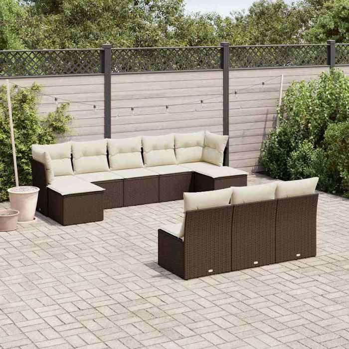 vidaXL Salon de jardin 10 pcs avec coussins résine tressée 3218085 - vue 2