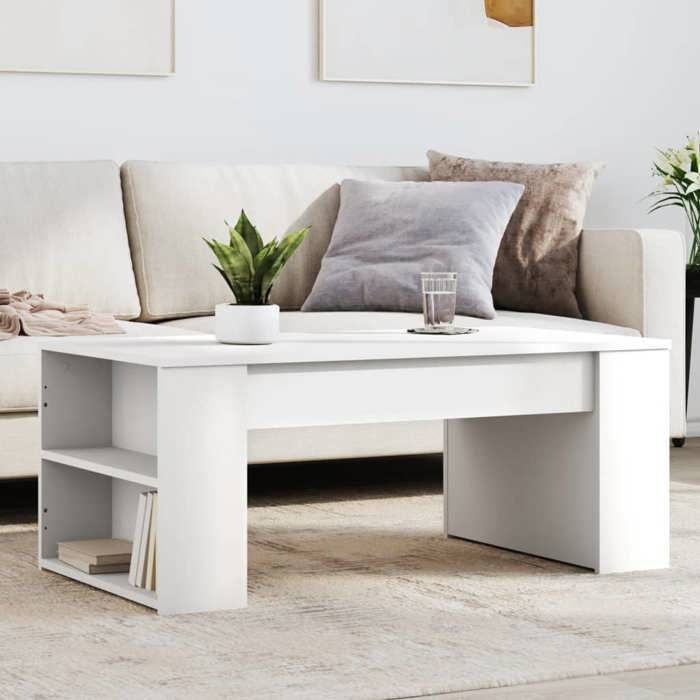 vidaXL Table Basse Table dAppoint avec Rangement Bout de Canapé Meuble de Salon Salle de Séjour Moderne Blanc Bois 831853