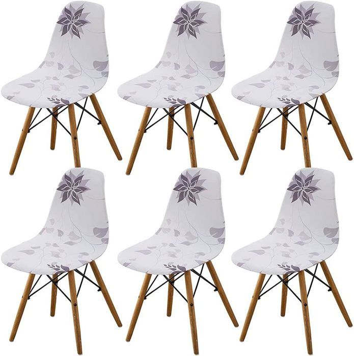 6Pcs Housse de Chaise Scandinaves Extensible Housse de Chaise de Salle à Manger(fleur violette sur fond blanc) 6Pcs Housse de Chaise Scandinaves Extensible Housse de Chaise de Salle à Manger(fleur violette sur fond blanc)