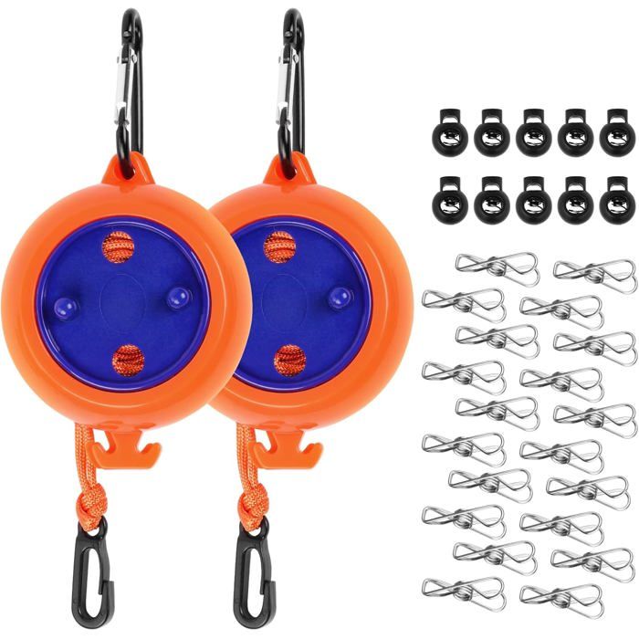 Corde À Linge Rétractable 2X10M Etendoir Linge De Voyage Portable Fil À Linge Anti-Enroulement Avec 10 Boucles Fixes Et 20 Pinces