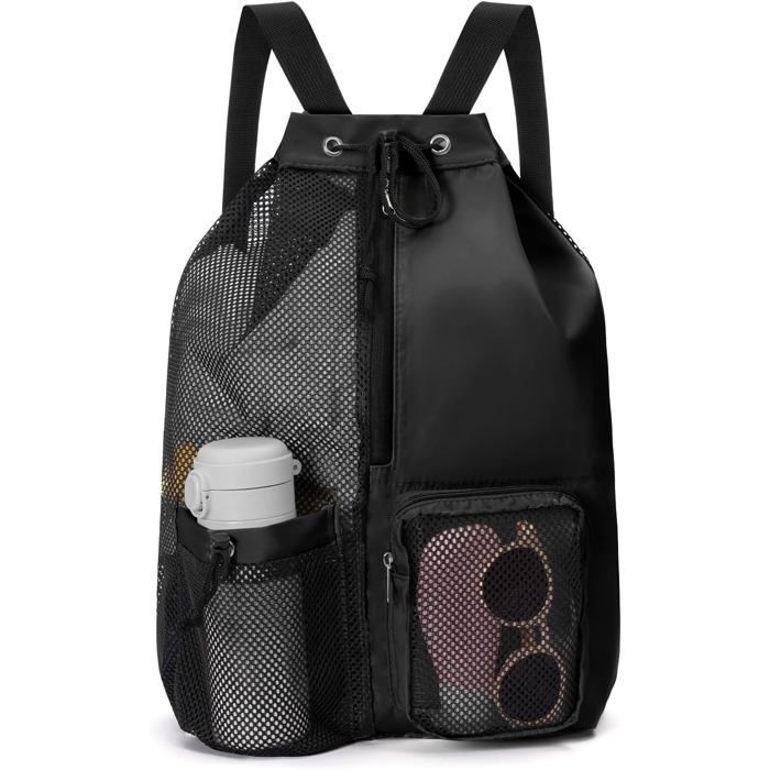 Sac Piscine à Cordon - Séparation Humide et Sèche Sac à Dos pour Natation Gym Plage Sport - pour Adultes Hommes Femmes - Noir