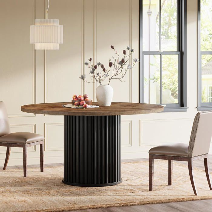 Table Ronde Salle à Manger 120 Cm - Style Industriel - Bois Et Métal - Rangement Intégré - Pour 4 Personnes