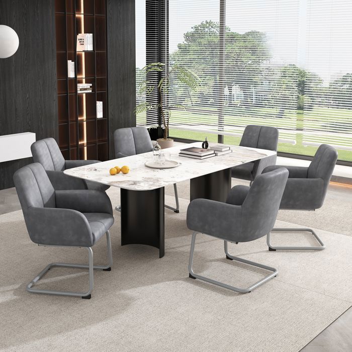 MERAX 6 Chaises de Salle à Manger - Lot de 6 - Gris - Pieds en métal - Revêtement en Cuir