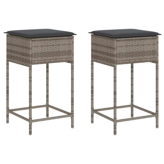 CHIC Tabourets de bar jardin coussins lot de 2（2 pcs) gris résine tressée - 40x40x76 cm 888295 S11