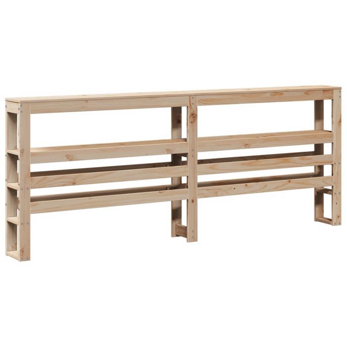 Tête de lit avec étagères - VIDAXL - Bois massif de pin - 206x19x82 cm - Pour lit double - Étagères de rangement - Brun