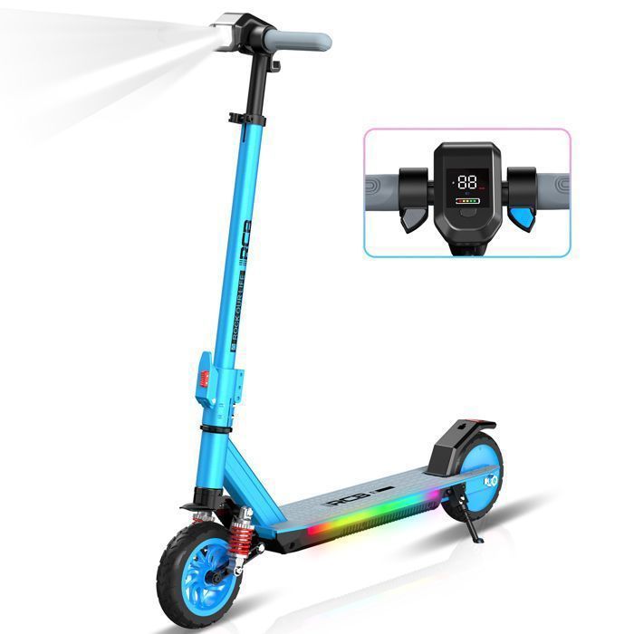 RCB R12 MAX Trottinette Électrique Bleu – 220W – 3 Vitesses – 7” – LED colorés – Écran numérique – 15KM – Meilleur cadeau