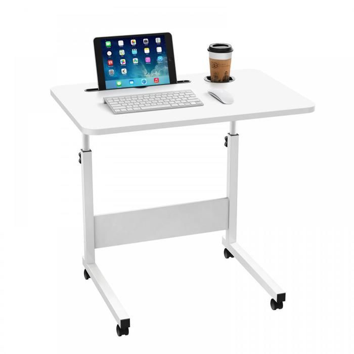 SUPFINE Table dAppoint Forme C Bambou Métal Moderne Hauteur Réglable Table de Lit de Canapé de Chevet 60 × 40 × 69–90 cm