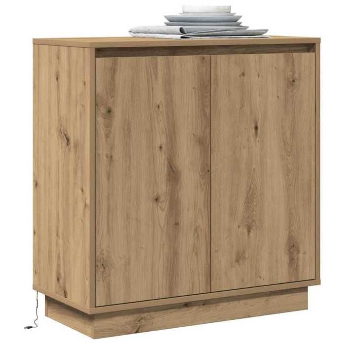 Buffet en bois dingénierie - vidaXL - Chêne artisanal - 71x34.5x75 cm - Bandes LED intégrées - 2 portes