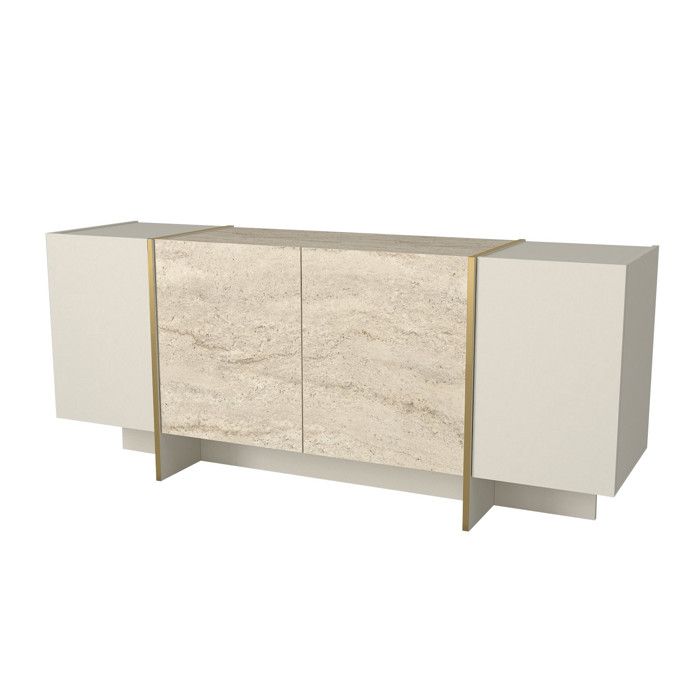 Buffet en bois Veyron - 180 x 46 x 75 cm - Travertin Grès Buffet en bois Veyron - 180 x 46 x 75 cm - Travertin Grès