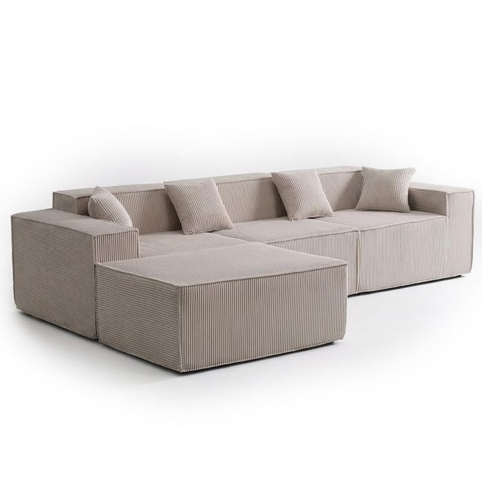 MENZZO Canapé modulable en angle avec pouf Archiduc Velours côtelé Taupe -Compressé L277 x P164 x H65 cm MENZZO Canapé modulable en angle avec pouf Archiduc Velours côtelé Taupe -Compressé L277 x P164 x H65 cm