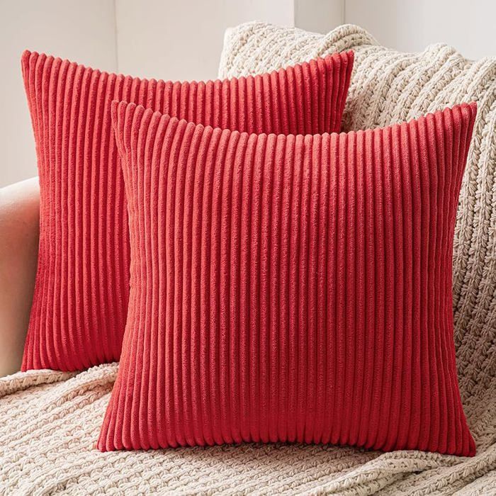 Housses de Coussins en Velours Douce Housse oreiller Décoratif pour Salon Maison C - Rouge 45 x 45 cm (Lot de 2)