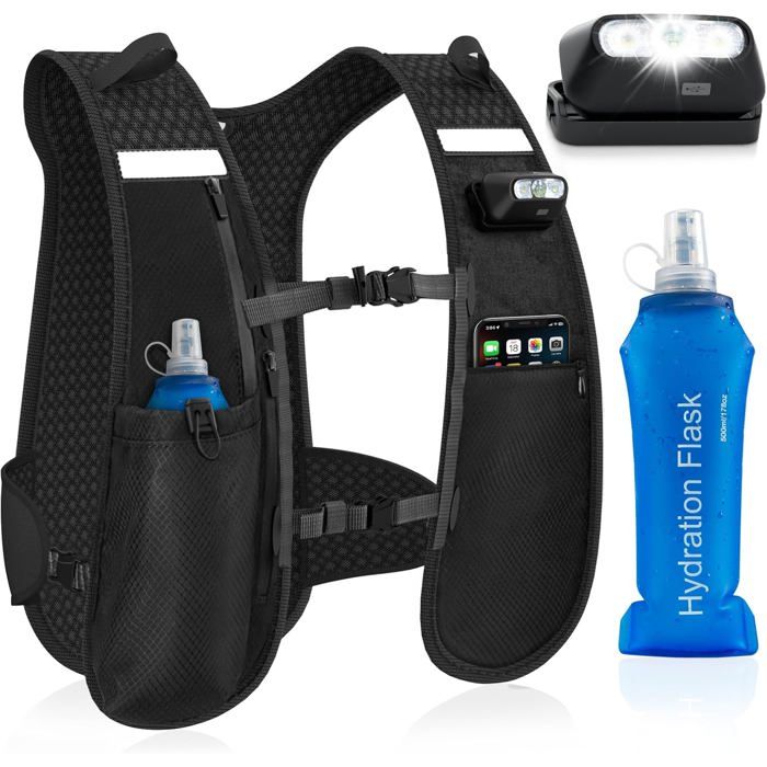 Sac Hydratation Running Femme HommeGilet Trail Léger Réfléchissant avec Gourde Souple 500 MLLED Avant et Bretelles de Poitrine