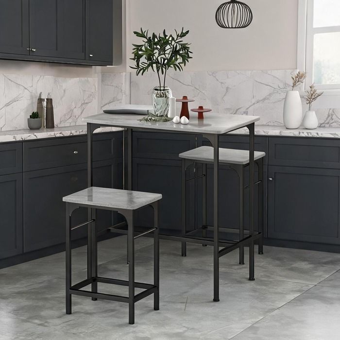 Set table haute 2 tabourets style industriel 80x50 cm acier gris neutre