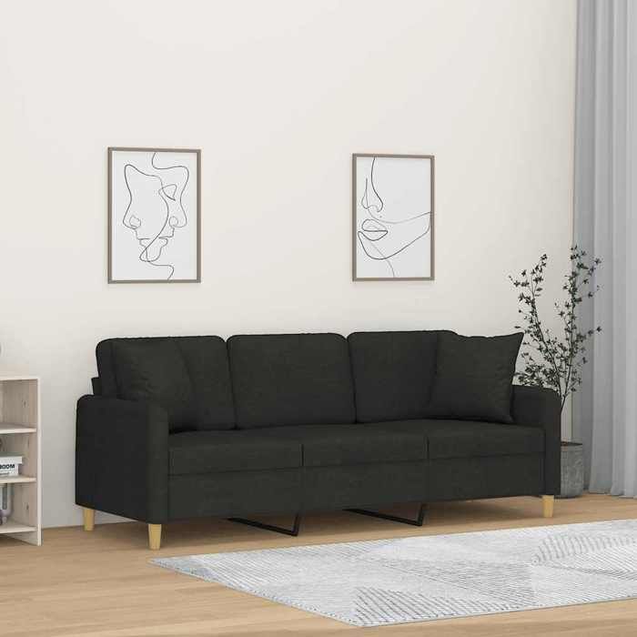 Sofa intérieure moderne vidaXL Canapé 3 places avec oreillers décoratifs noir 180 cm tissu(1605）