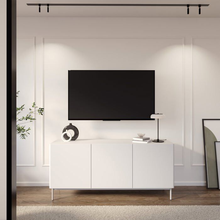 Meuble TV haut 3 portes - OLIO - 160 cm - Blanc