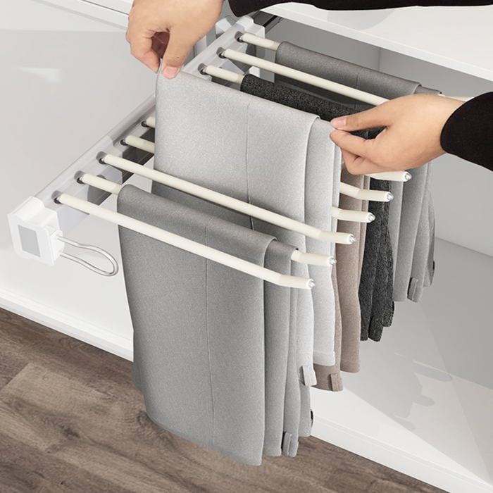 Cintre extensible pour pantalons peu encombrant avec 10 bras pte-pantalon pour penderie avec flocage antidérap BARRE DE PENDERIE
