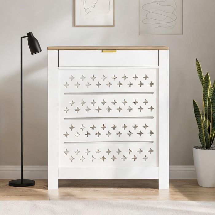 Cache-radiateur blanc avec placard rabattable et étagère 78 x 19 x 95 5 cm