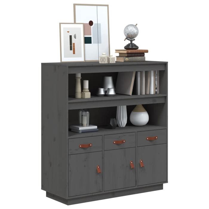 Gris Commode Salon CHIC Buffet haut/armoire latérale Gris 100x40x108 5 cm Bois massif de pin N11678