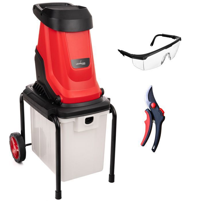 Broyeur de végétaux et branches - Lehmann - Timber - 3000 W - Ø45 mm - Bac 50 L - Rouge et Noir