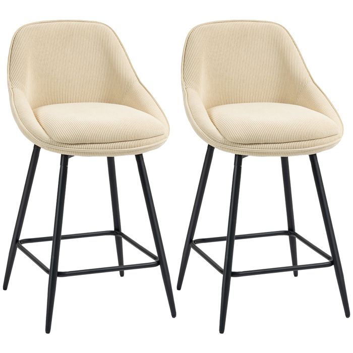 Lot de 2 tabourets de bar tissu velours côtelé haut Pivotants 360° chaises de bar avec dossier courbé repose-pieds 49x52x88cm Lot de 2 tabourets de bar tissu velours côtelé haut Pivotants 360° chaises de bar avec dossier courbé repose-pieds 49x52x88cm