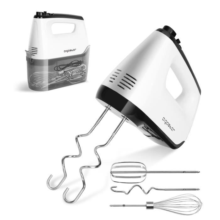 Aigostar Pudding - Batteur 6 vitesses + Turbo 400W. 1 fouet 2 batteurs 2 crochets pétrisseurs et un étui de rangement.