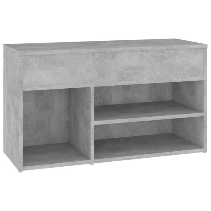 Banc à chaussures - AKOZON - Gris béton - 80x30x45 cm - 2 étagères - Design contemporain