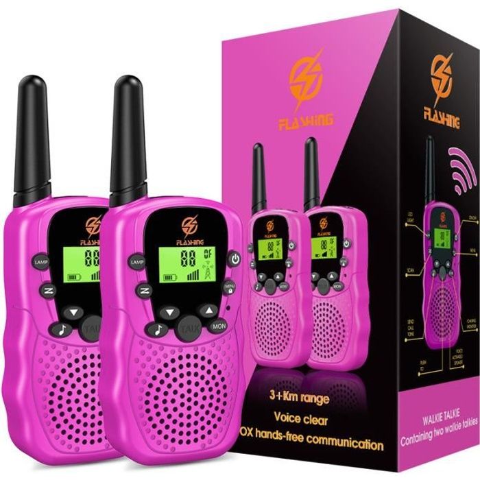 2 roses prasku Talkies-walkies rechargeables en plastique ABS pour enfants avec radio FM 2 milles de gamme 1000 mAh cadeaux pour enfants filles garçons pêche en 