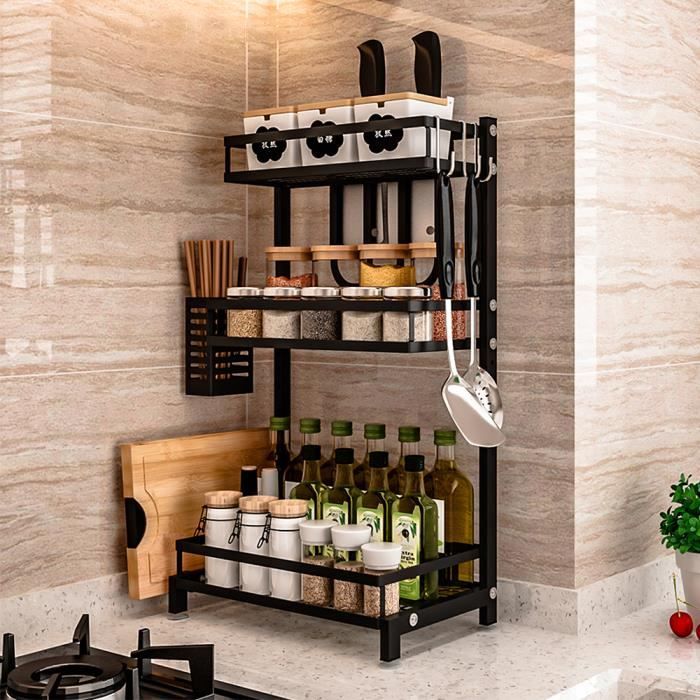 MEUBLE A EPICE 3 NIVEAUX EN ACIER INOX PLAT ETAGERE - 34*21*61cm