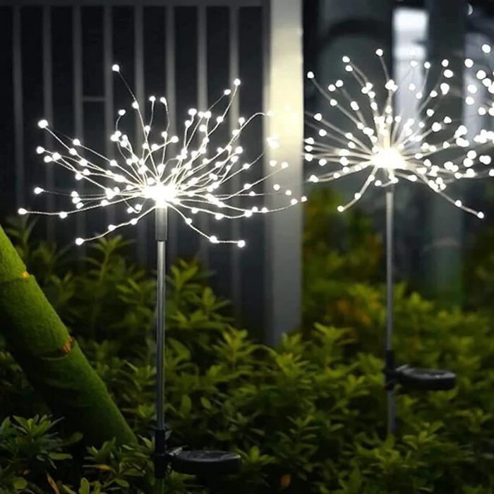 Lampe Solaire Exterieur Jardin, 2 Pièces 150 LED Feux d'artifice