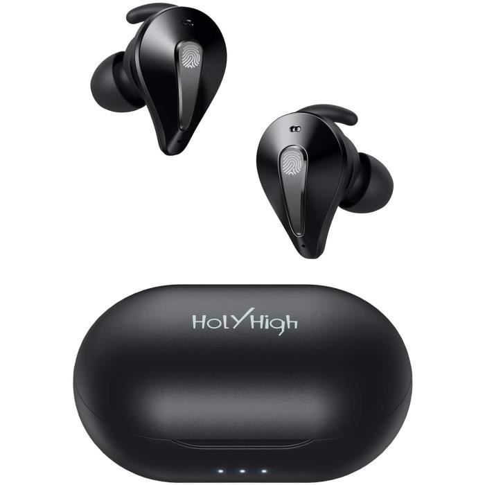 HolyHigh Écouteurs Bluetooth 17H Temps de Jeu Casque sans Fil V5.0 Oreillette Bluetooth Légère avec Base de Chargement et Micro Mains Libres Serre-tête Flexible pour Ordinateur Téléphones Android iOS 