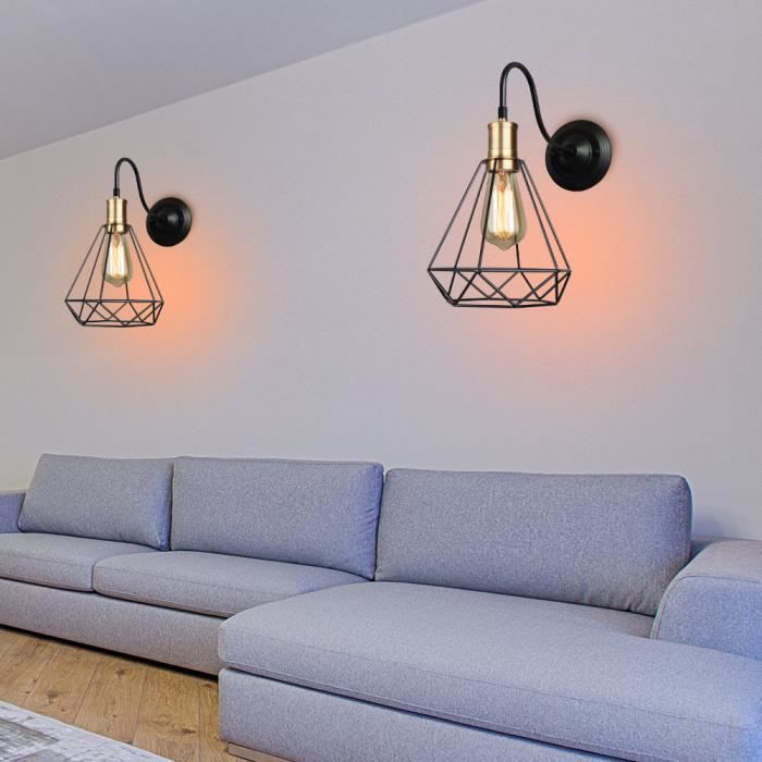 MOGOD 2PCS Applique Murale Lampe forme Diamant en Fer Vintage Industrielle