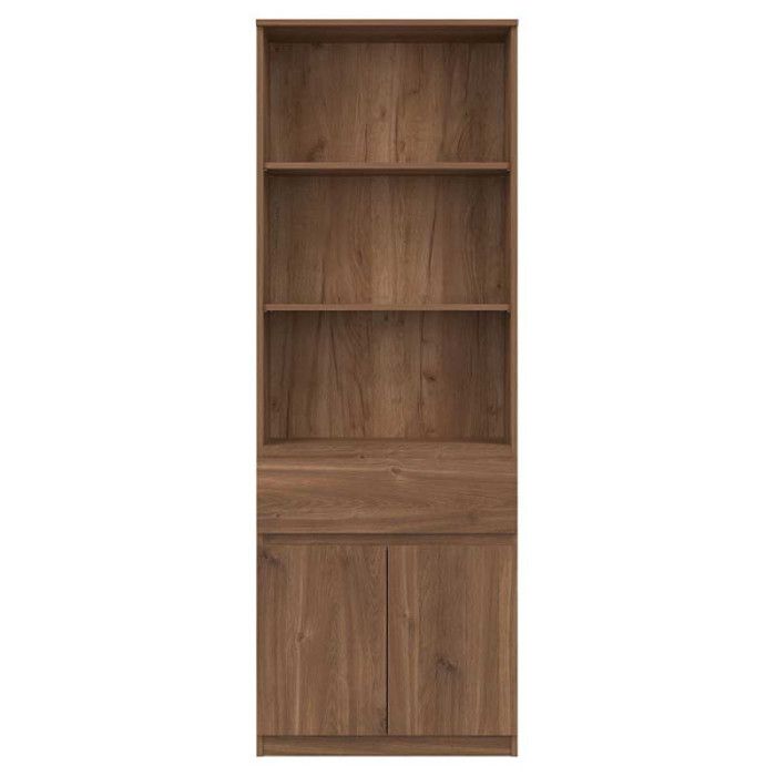 bibliothèque 2 portes battantes 1 tiroir bois marron - qiz - marron - bois - l 68.5 x l 35 x h 194 cm - bibliotheque