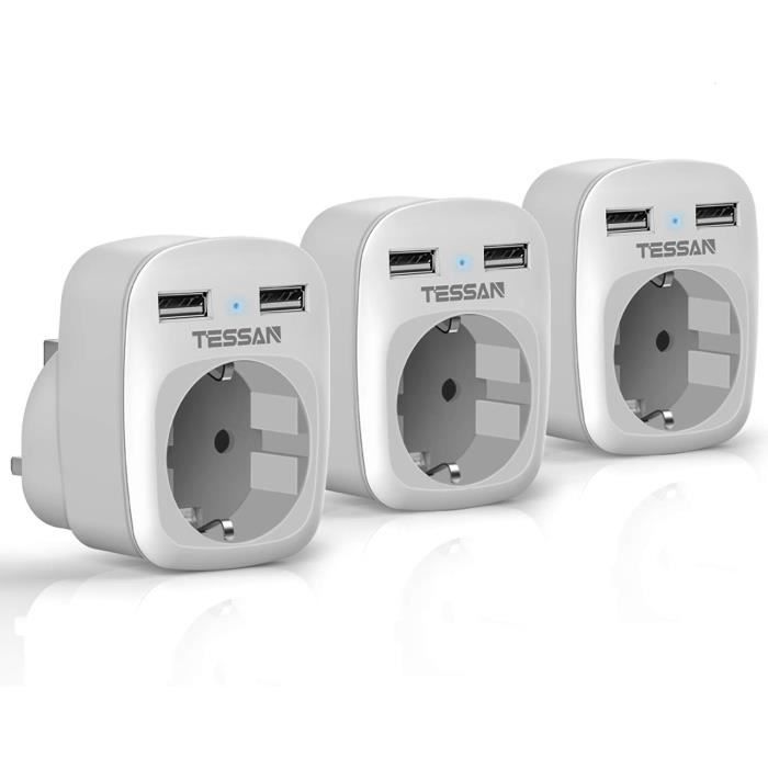 VINTAR 1PC Adaptateur de Prise UK vers Europe Rond 3 Broches à 2