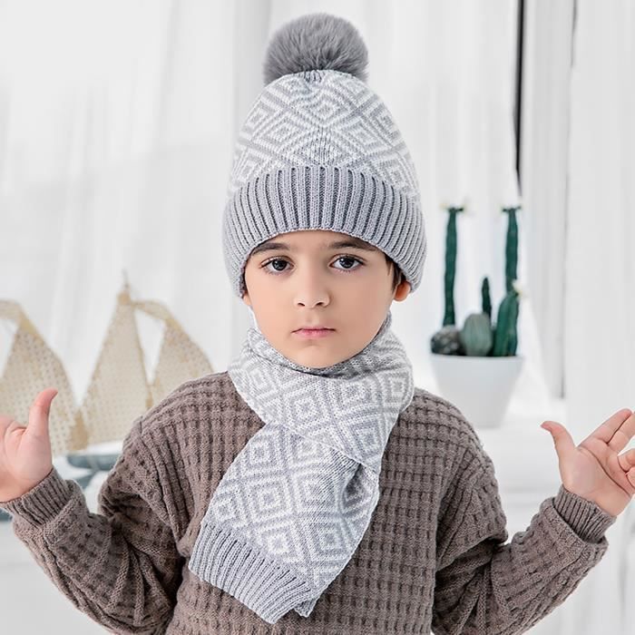 4-8 ans enfants chaud mignon chapeau écharpe garçon fille tricoté chapeau  de laine costumeHAT201017602WH - Cdiscount Prêt-à-Porter