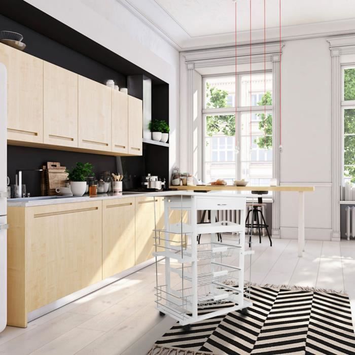 desserte cuisine mobile meuble de rangement a roulettes 4 etages blanc mat achat vente desserte billot desserte cuisine mobile meu cdiscount