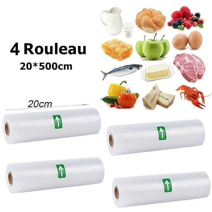 4 Rouleaux Sac Sous Vide Alimentaire Sachet Gaufr 20x500cm Pour Appareil de Mise Sous Vide Pour Stockage Alimentaire