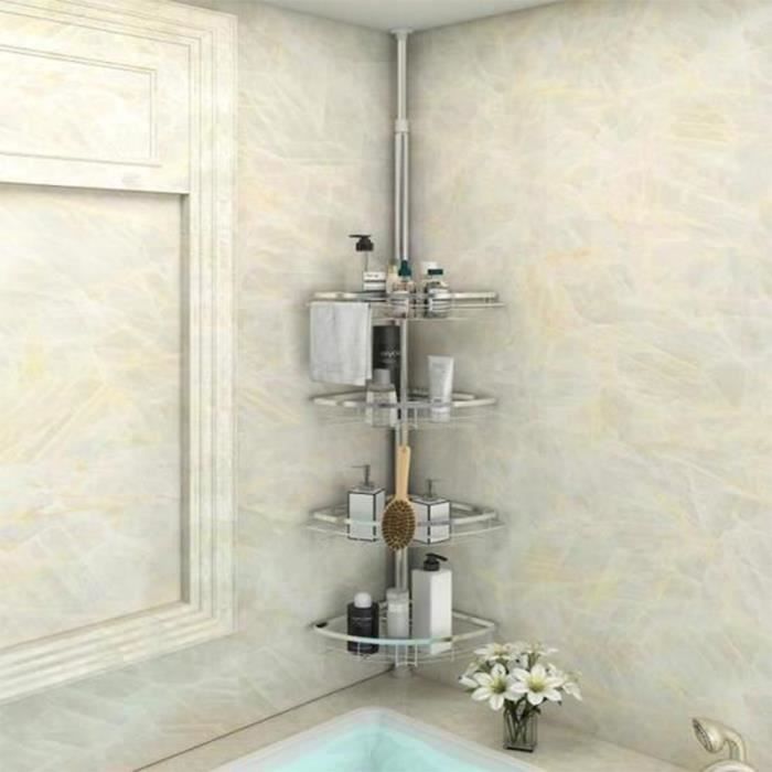 étagère de douche de 3 étagères en acier inox triangulaire poteau télescopique réglable